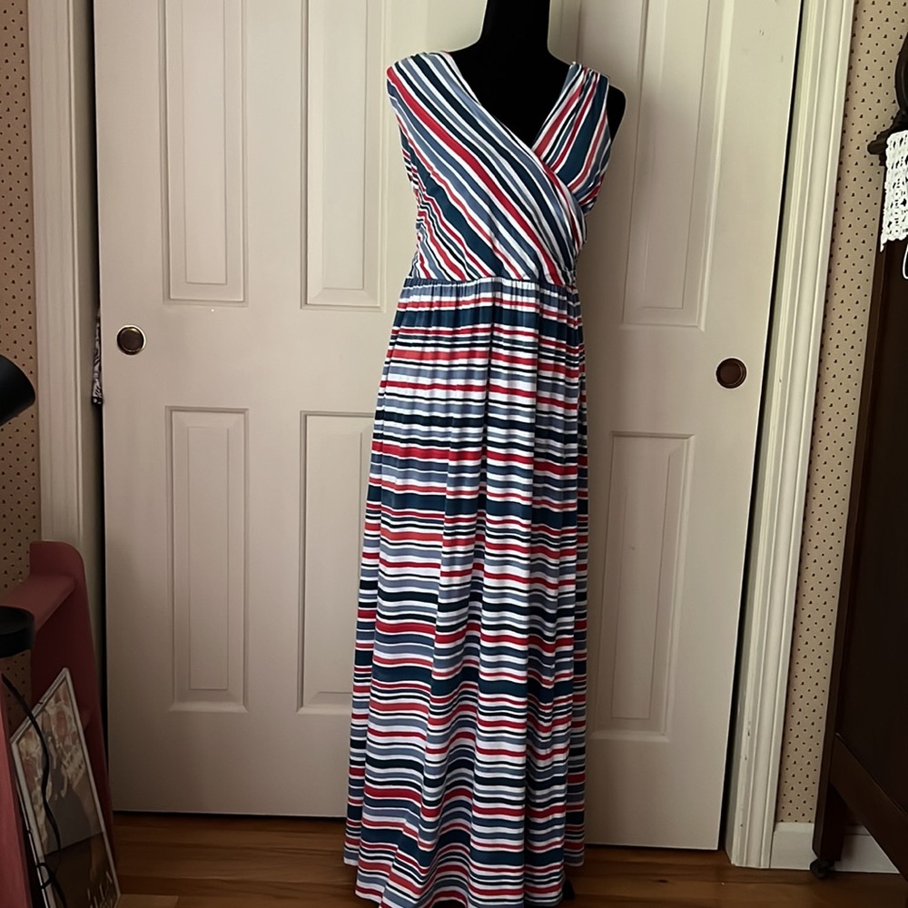 Lands End maxi striped cotton sleeveless dress, size small in EUC.